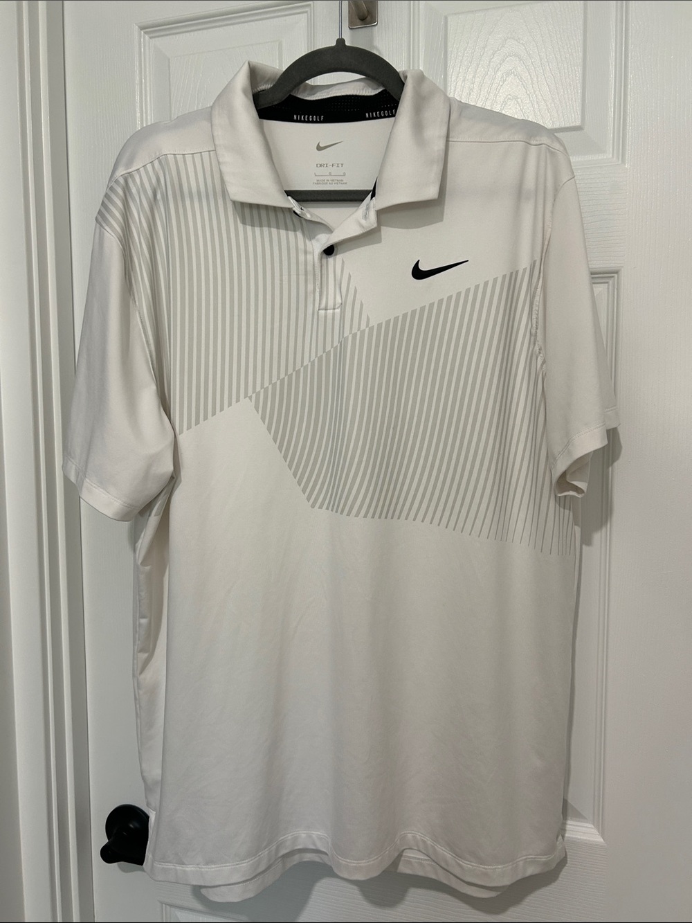 Nike Golf White & Light Gray Striped Dri-FIT Polo